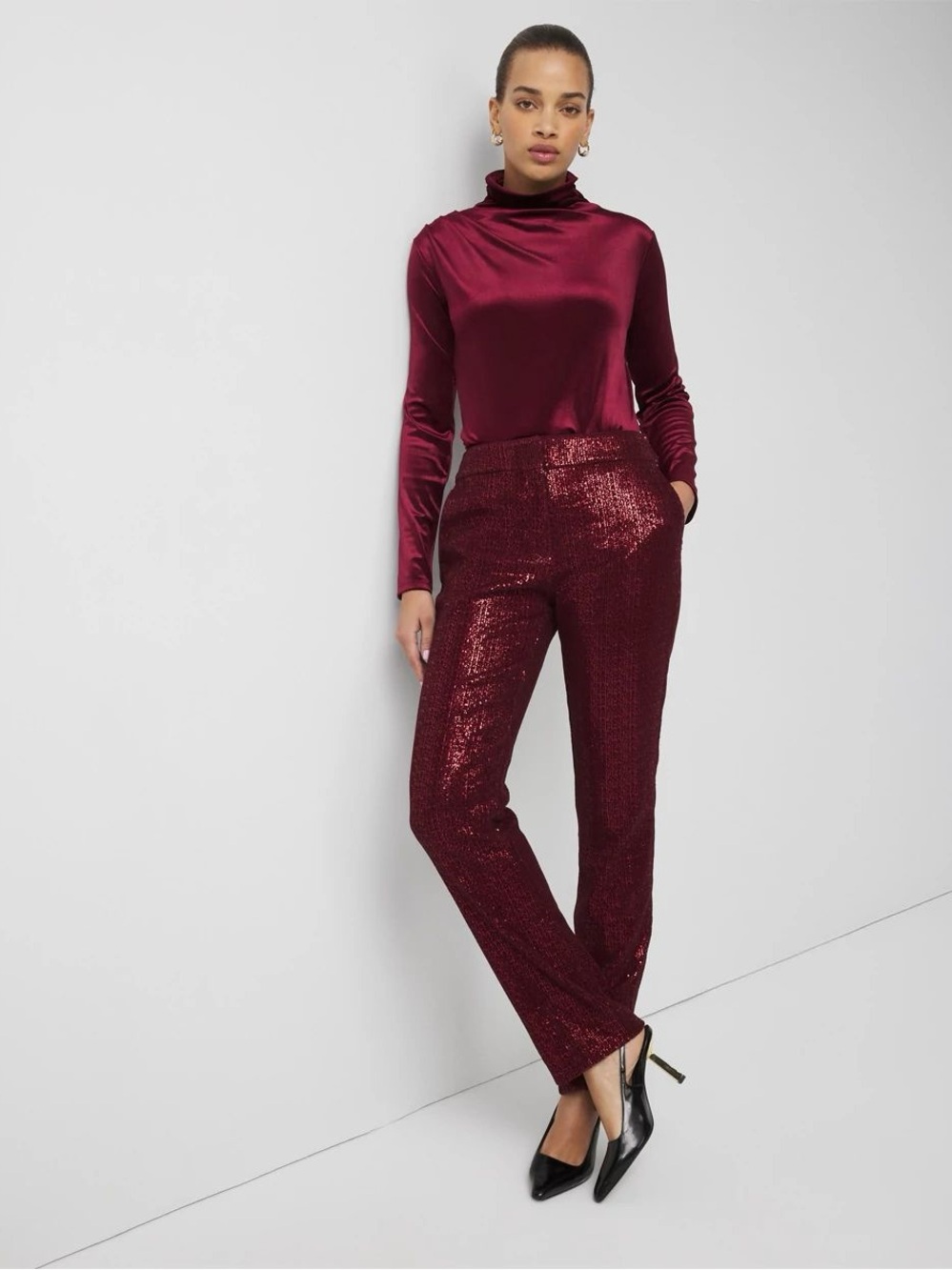 WHBM Zoey Straight Leg Sequin Velvet Slacks - Size 4